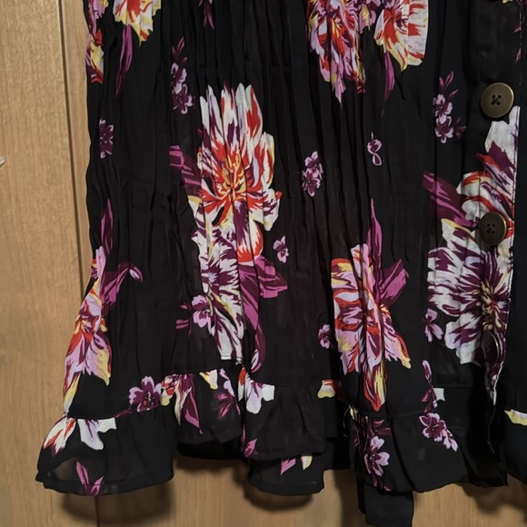Terra Sky Blouse Womens 1X Floral sheer pleated button down ruffles romantic - Picture 5 of 11